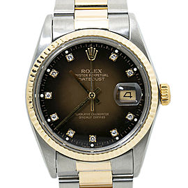 Rolex Datejust 16013 Brown Diamond Vignette Dial Two Tone Automatic Watch m