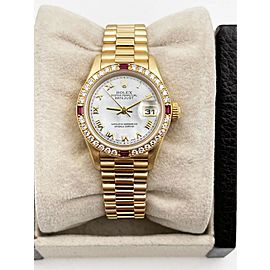 Rolex Ladies President FACTORY MOP Dial Diamond Ruby Bezel 18K Yellow Gold