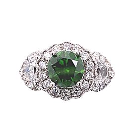 Fancy Dark Green Enhanced Round Diamond Engagement Ring 1.81 tcw 14kt WG COA