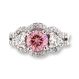 Fancy Intense Purplish Pink Enhanced Round Diamond Engagement Ring 14kt WG COA