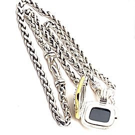 David Yurman Cable Square Photo Locket Pendant on Pave Diamond Wheat Chain 16.5'