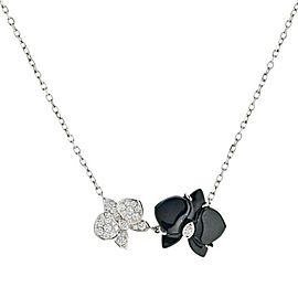 Cartier White Black Caresse d'Orchidees Flower Diamond Onyx Pendant Necklace