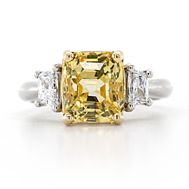 GIA Certified 5.59 ct Yellow Sapphire and Diamond Ring in 18k White Gold