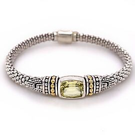 LAGOS Prasiolite Caviar 10 mm Gemstone Bracelet Sterling Silver and 18kt YG MED