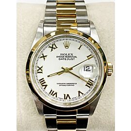 Rolex Datejust 16203 White Roman Dial 18K Yellow Gold Stainless