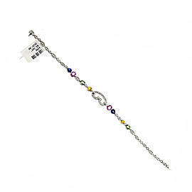 4.11 CT Multicolor Sapphires 0.95 CT Diamonds in 18K Gold White Bracelet 7"