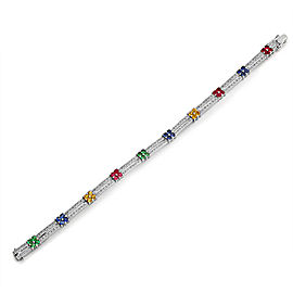 2.95 CT Multicolor Sapphires 0.82 CT Diamonds in 18K Gold White Bracelet 6.3/4"