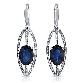 6.6 CT Natural Thai Blue Sapphire 0.65 CT Diamonds 14K White Gold Drop Earrings