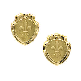 Designed Signed LM France Shield Earrings in 18k Yellow Gold