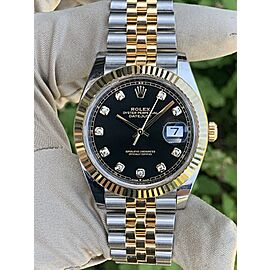 Rolex 126333 Datejust 41mm Two Tone Factory Black Diamond Dial Mens Watch