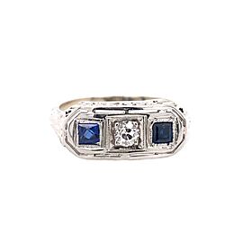 Art Deco Diamond and Synthetic Sapphire 0.45 tcw 14kt White Gold Engagement Ring