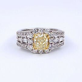 M. Christoff Cushion Fancy Yellow 2.34 tcw Diamond Engagement Ring 18kt WG AIGL