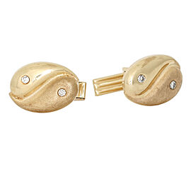 Men's Oval Yin Yang Symbol Diamond Cufflinks in 14k Yellow Gold