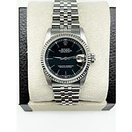 Rolex Midsize Datejust Black Dial 18K White Gold Steel 31mm