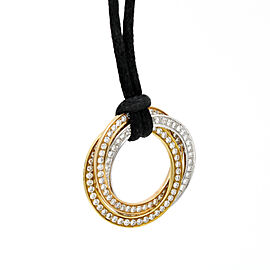 Women's Trinity Diamond Pendant Necklace in 18k Tri-Color Gold Black Silk Cord