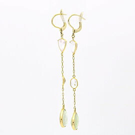 Dangle Drop Pink and Green Quartz Earrings in 14k Yellow Gold