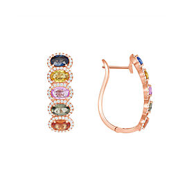 5.47 CT Multi Color Sapphire in 14K Rose Gold 36 mm Height Hoop Earrings