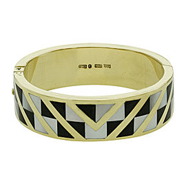 TIFFANY & CO, 18K Yellow Gold Mother of Pearl Onyx Inlay Bracelet Bangle