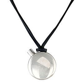 Hermes Sterling Silver Perfume Bottle Pendant with Black Suede Cord