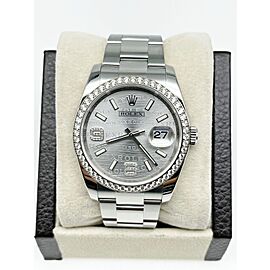 Rolex Datejust 116244 Rhodium Wave Dial Factory Diamond Bezel