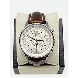 Breitling Montbrillant A41370 Silver Dial Steel Brown Leather Strap