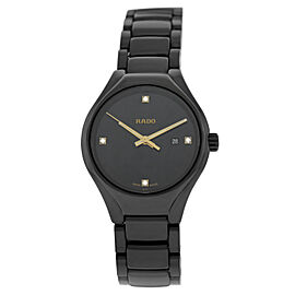 Rado True Black Ceramic Diamonds Date Ladies 30MM Quartz Watch