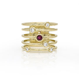 Jennifer Rivera Ruby Diamond Aros Five-Row Ring 18k Yellow Gold