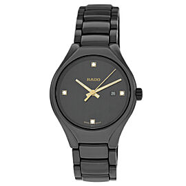 Rado True Black Ceramic Diamonds Date Ladies 30MM Quartz Watch