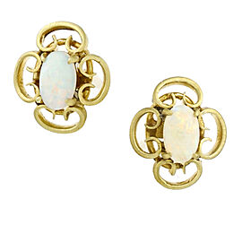 Women's Satin Finish Opal Stud Earrings with Openwork in 14k Yellow Gold