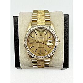 Rolex President Day Date Champagne Dial Diamond Bezel 18K Gold Bark Finish