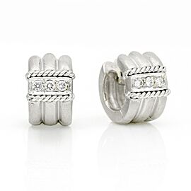 Women's Diamond Huggie Small Hoop Earrings in 18k White Gold Signed