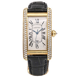 Women's Cartier Tank Americaine in 18k Yellow Gold 1725 Custom Diamond Bezel