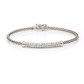 Roberto Coin Pave Diamond Bar Woven Silk Bangle Bracelet in 18k White Gold