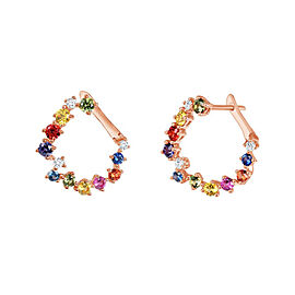 2.70 CT Multi Color Sapphire 0.50 CT Diamonds 14K Rose Gold Hoop Earrings