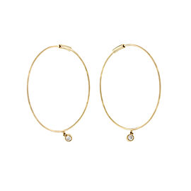 EF Collection 14K Yellow Gold Height Diamond Bezel Drop Hoop Earrings