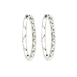 14K White Gold Height Diamonds Hoop Earrings