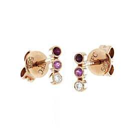 EF Collection 14K Rose Gold Diamond Sapphire Ruby Trio Bezel Stud Earrings