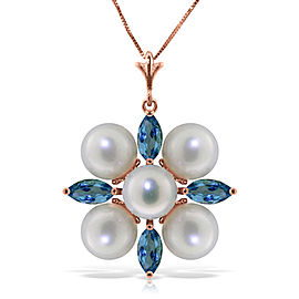 6.3 CTW 14K Solid Rose Gold Snowflake pearl Blue Topaz Necklace