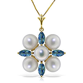 6.3 CTW 14K Solid Gold Grinning Lover Blue Topaz pearl Necklace