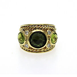 David Yurman 18K Gold Diamond Green Peridot Renaissance Cable Ring Size 7