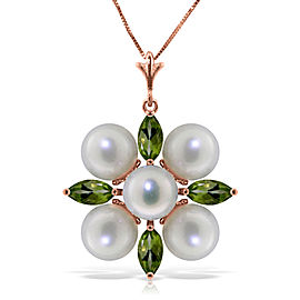 6.3 CTW 14K Solid Rose Gold Snowflake pearl Peridot Necklace