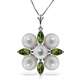 6.3 CTW 14K Solid White Gold Hovering Glimmer Peridot Citrine Necklace