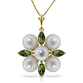 6.3 CTW 14K Solid Gold Fear No More Peridot pearl Necklace