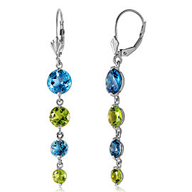 7.8 CTW 14K Solid White Gold Delightful Notes Blue Topaz Peridot Earrings