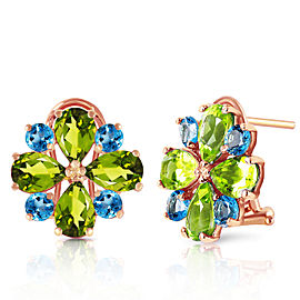 4.85 CTW 14K Solid Rose Gold French Clips Earrings Peridot Blue Topaz