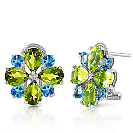 4.85 CTW 14K Solid White Gold French Clips Earrings Peridot Blue Topaz