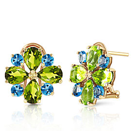 4.85 CTW 14K Solid Gold French Clips Earrings Peridot Blue Topaz