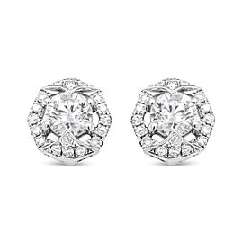 18K White Gold 3/4 Cttw Round Diamond Openwork Hexagonal Halo Stud Earring (F-G Color, SI2-I1 Clarity)