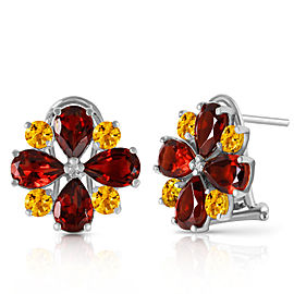 4.85 CTW 14K Solid White Gold French Clips Earrings Garnet Citrine