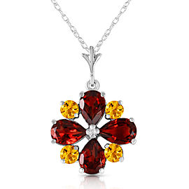 2.43 CTW 14K Solid White Gold Paved Path Garnet Citrine Necklace